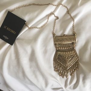 Forever 21 Boho Fringe Gold Pendant Necklace